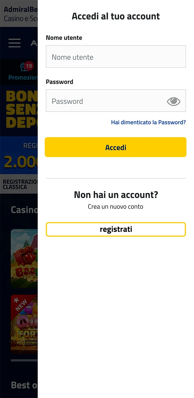 Accedi al tuo account e fai la tua prima scommessa sull'app AdmiralBet sulle prossime partite di calcio.