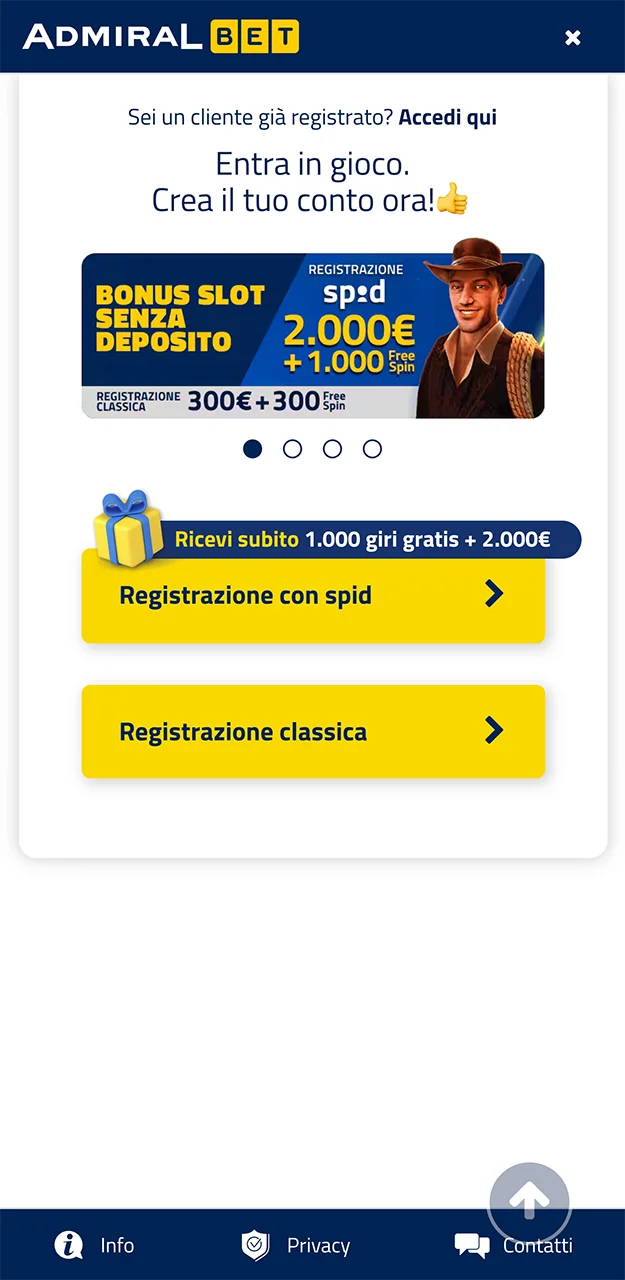 Scegli il metodo di registrazione su AdmiralBet più veloce e comodo per te.