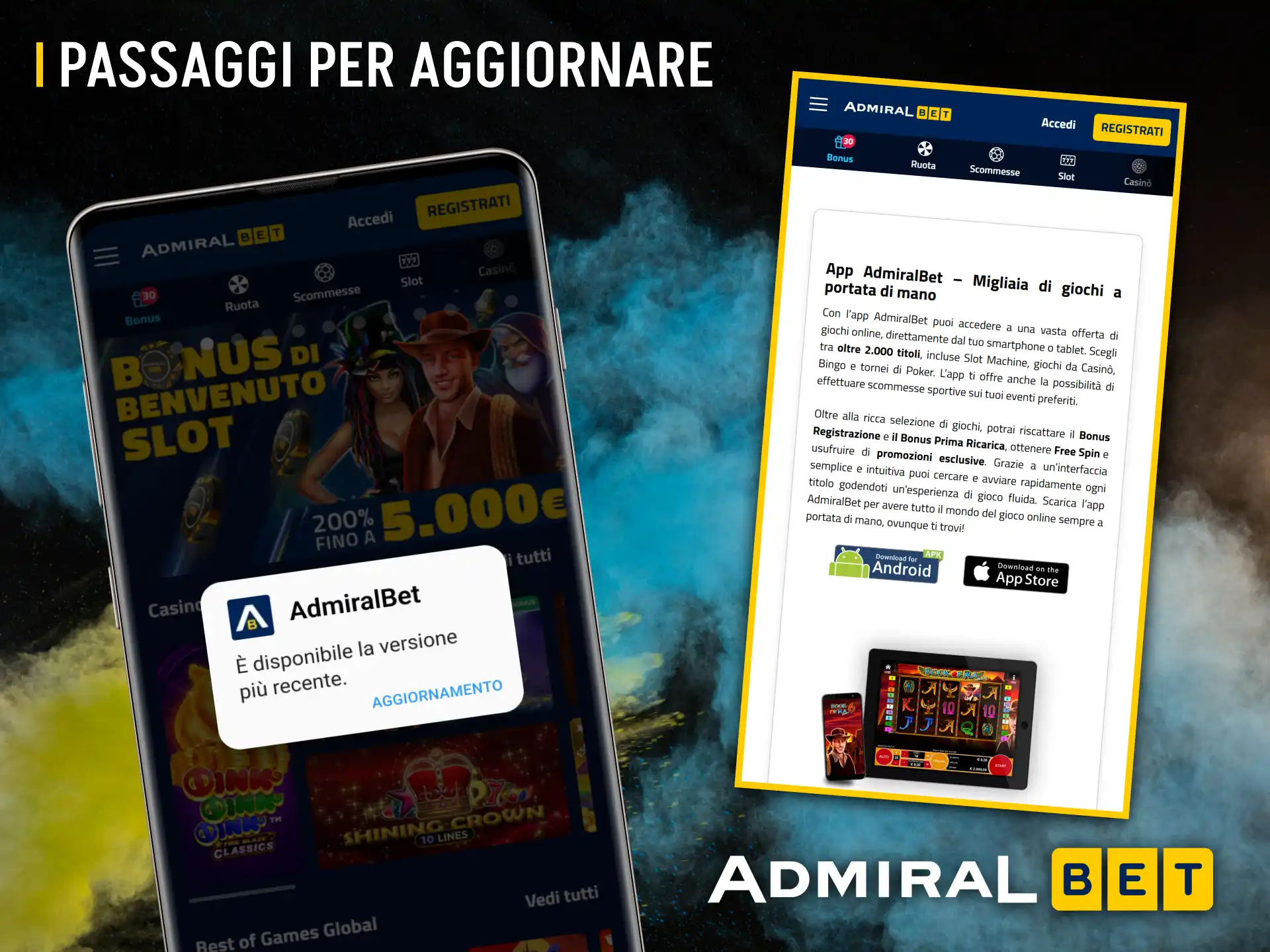 Il sistema di notifiche dell'app AdmiralBet ti terrà aggiornato sulle ultime notizie.